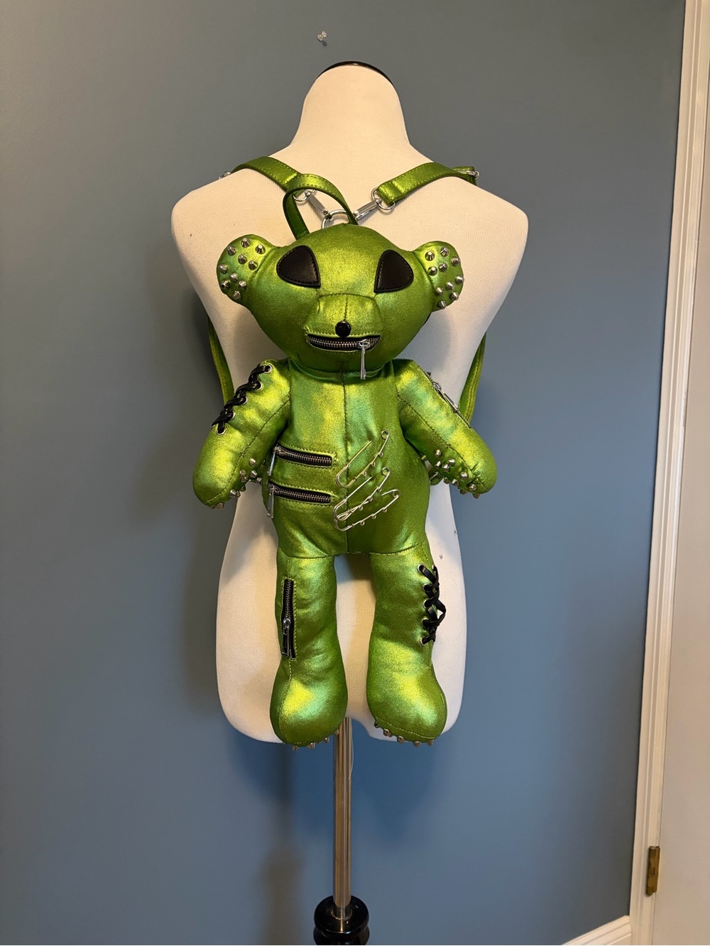Green Alien Tormented Teddy Backpack. Dolls Kill Club Exx